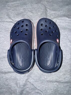CROCS Kids Navy Blue Classic Clogs with Red Trim